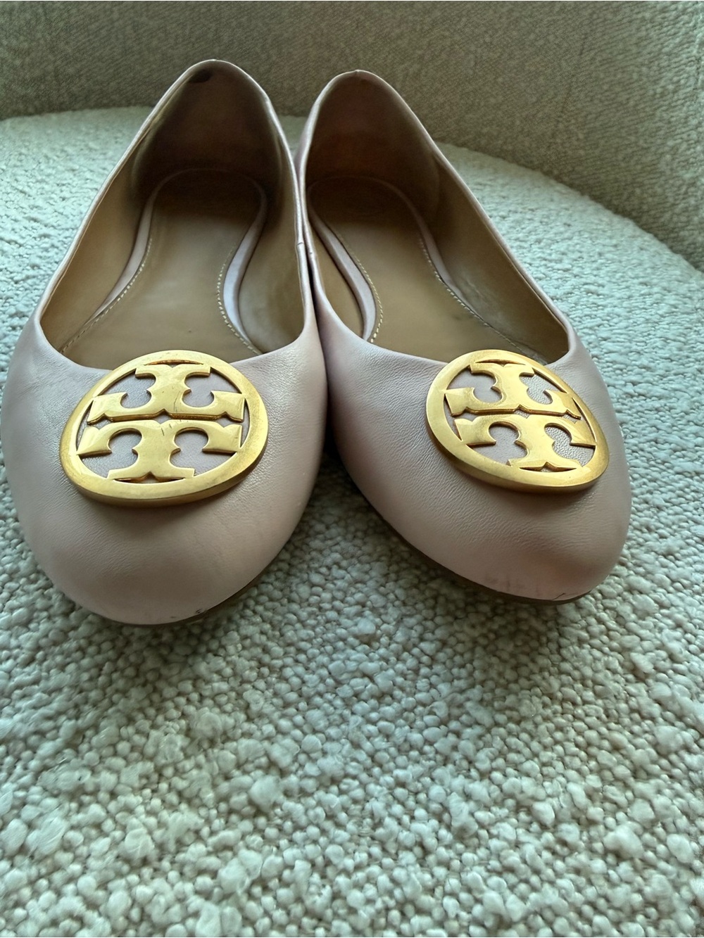 Tory Burch Blush Leather Logo Medallion Ballet Flats